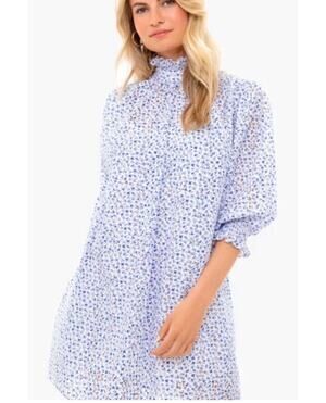 HUNTER BELL Jackie Eyelet Blue Floral Short Sleeve Mini Dress XS $425